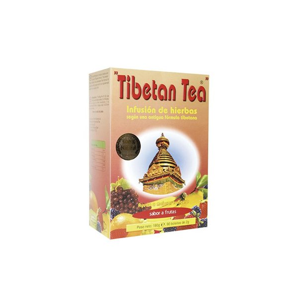 La traducción al francés de "Te tibetano de frutas 84 filtros Tibetan Tea" sería:

"Thé tibétain aux fruits 84 filtres Tibetan Tea."-lateral