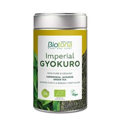Hier ist die Übersetzung ins Deutsche:

"Japanischer grüner Tee Imperial Gyokuro Vegan Bio 80 g Biotona"