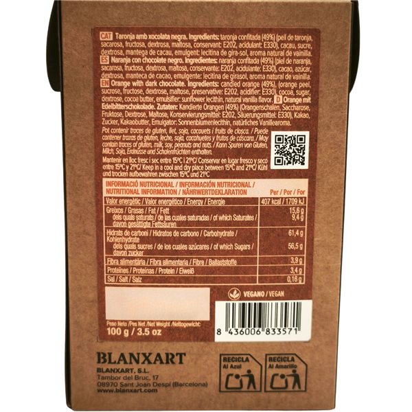 Tiras de naranja confitada con chocolate negro 'Blanxart'-lateral