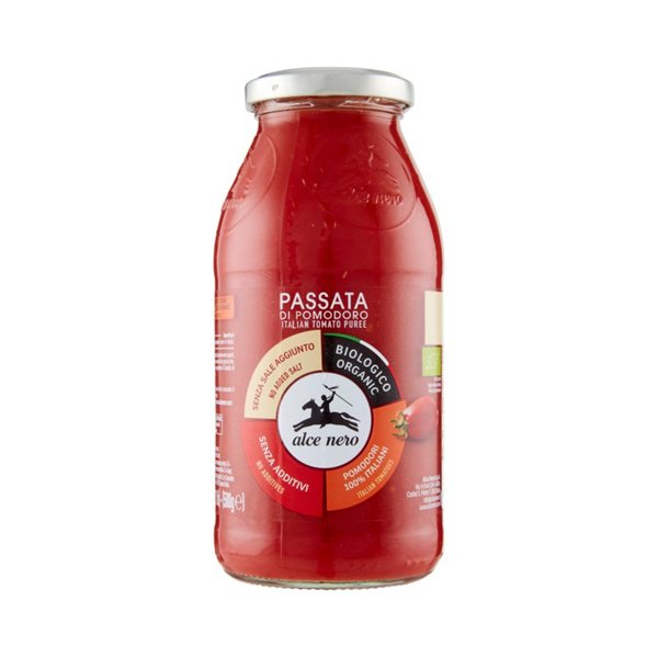 Tomate Passata Bio 500g Alce Nero se traduce al francés como:

"Passata de tomate bio 500g Alce Nero"-trasera