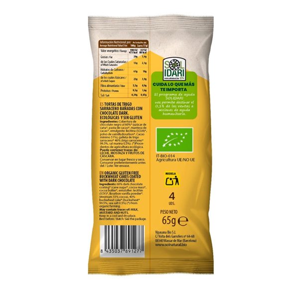 Buchweizen-Torten mit Zartbitterschokolade Bio 65g Sol Natural-detalle