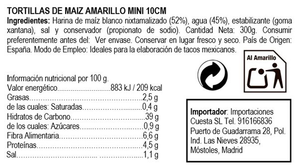 Tortilla de maíz amarillo 10cm 310gr-detalle