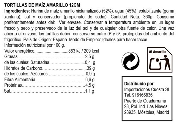 Tortilla de maíz amarillo 12cm Nagual 400gr-detalle