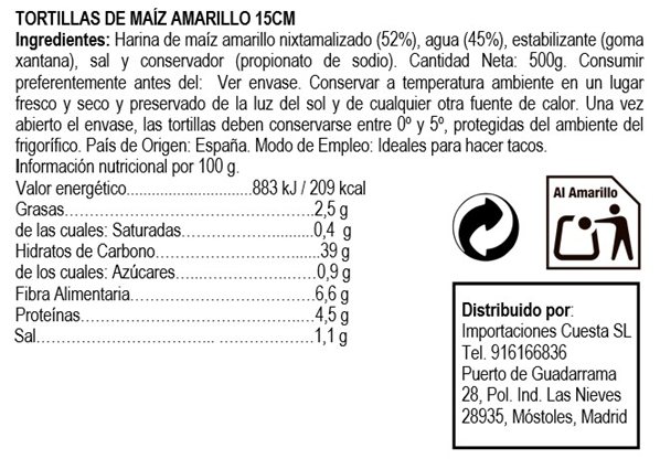 Tortilla de maíz amarillo 15 cm, Nagual 500gr-detalle