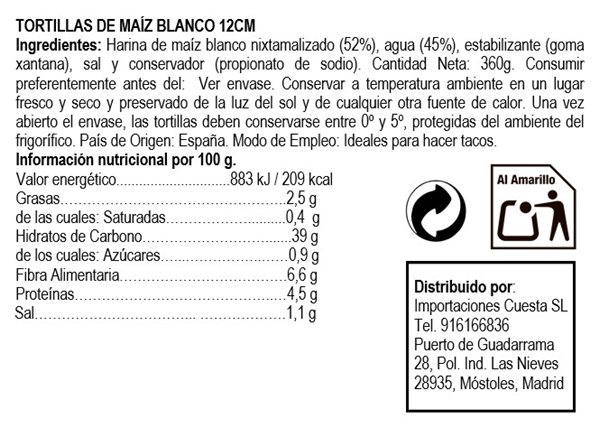 Tortilla de maíz blanco 12cm Nagual 400gr-detalle