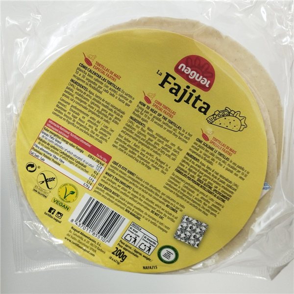 Tortilla de maïs spéciale Fajita s/g 8 unités 200g Nagual-detalle