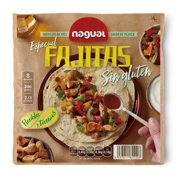 Tortilla de maïs spéciale Fajita s/g 8 unités 200g Nagual-lateral