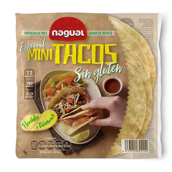 Spezielle Mais-Tortilla Mini-Tacos ohne Gluten 110g Nagual.-lateral