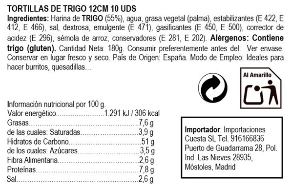 Tortilla de trigo 12cm (10uds) 180g-detalle