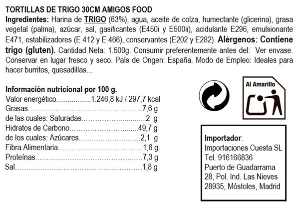 Tortilla de trigo 30cm  (18uds) (A.F.) 1710gr-detalle