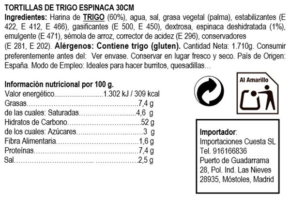 Tortilla de trigo con Espinacas 30 cm (18 uds)-detalle