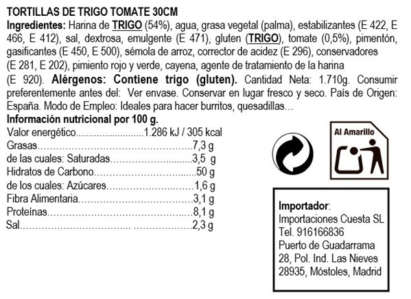 Tortilla de trigo con Tomate 30 cm (18 uds)-detalle