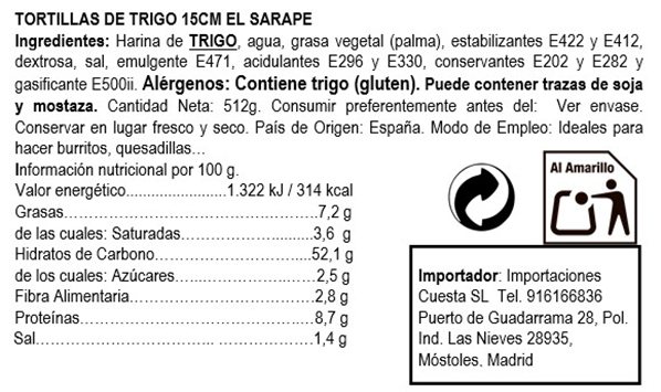 Tortilla de trigo de 15cm El Sarape 170g-detalle