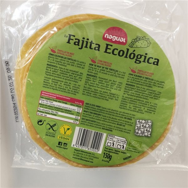 Special Corn Tortilla Fajita s/g 6 units Bio 150g Nagual-trasera