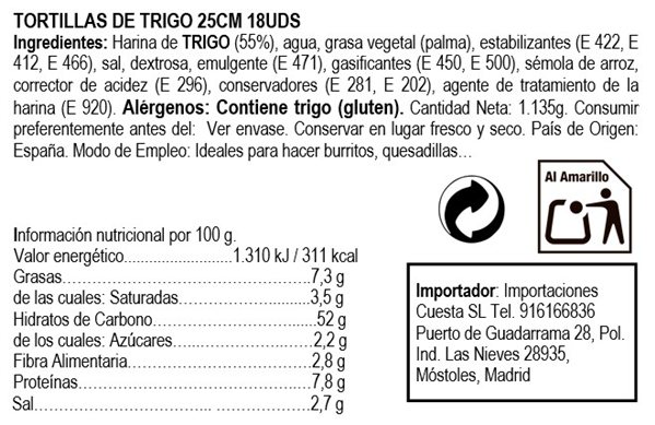 Tortilla trigo 25cm-detalle