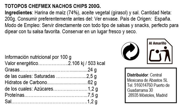 Tortillas chips para nachos con SABOR NATURAL CHEF MEX 200gr-detalle