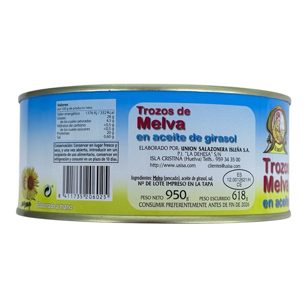 Morceaux de thon en huile de tournesol EL DECANO (USISA) 950 g.-lateral