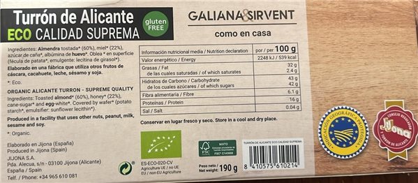 Nougat d'Alicante bio 190 g-detalle