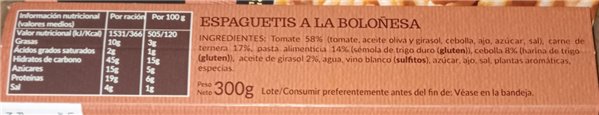 UBIDEA SPAGHETTI BOLOGNESE 300G-trasera
