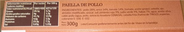 UBIDEA CHICKEN PAELLA 300G-trasera