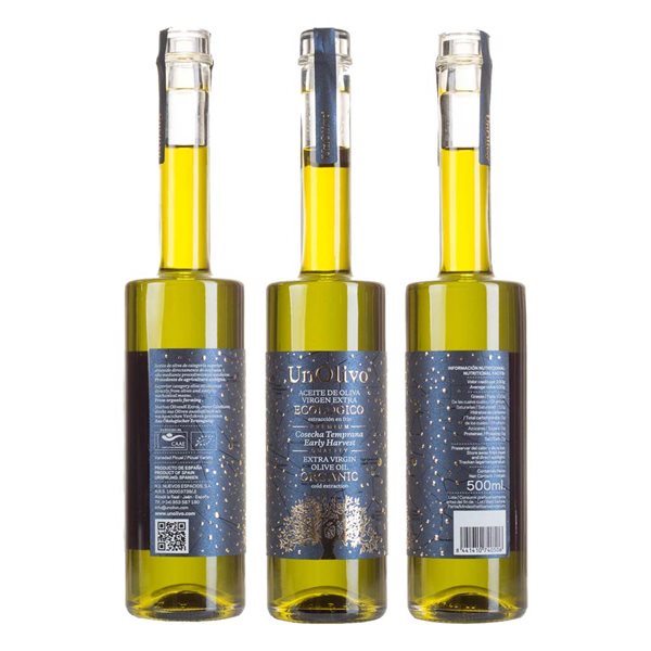 Ein ökologisches früh geerntetes Picual Olivenöl 500 ml.-lateral