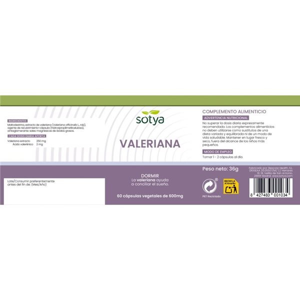 Valerian 614mg 60 Kapseln Sotya-trasera