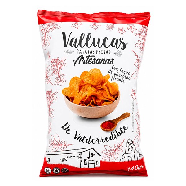 VALLUCAS Artisan Chips mit einer Note von scharfem Paprika aus Valderredible, glutenfrei, PACK 12 Tüten à 140 g.-detalle