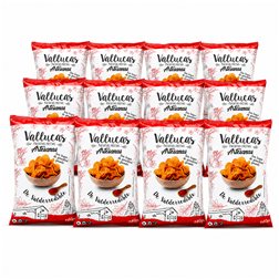 VALLUCAS Patatas Fritas Artesanas con toque de Pimentón Picante de Valderredible, Sin Gluten, PACK 12 bolsas de 140 g.