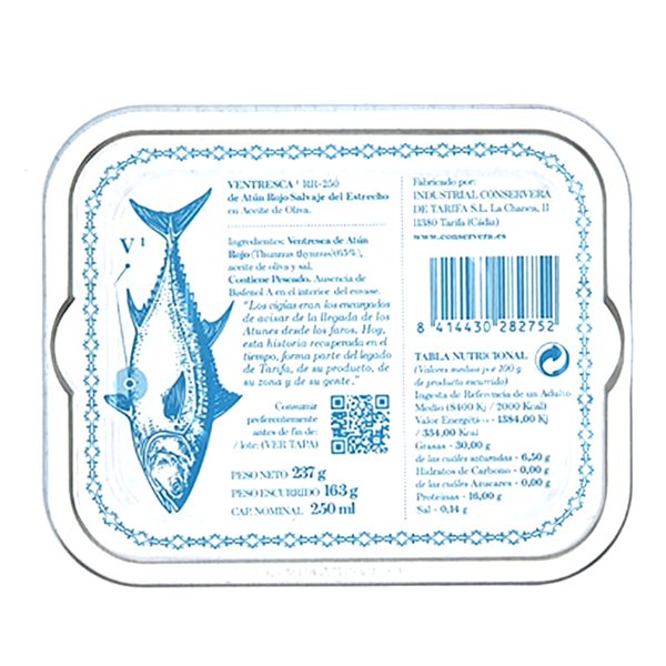 Ventresca of Wild Red Tuna in olive oil, Conservera de Tarifa-izquierda