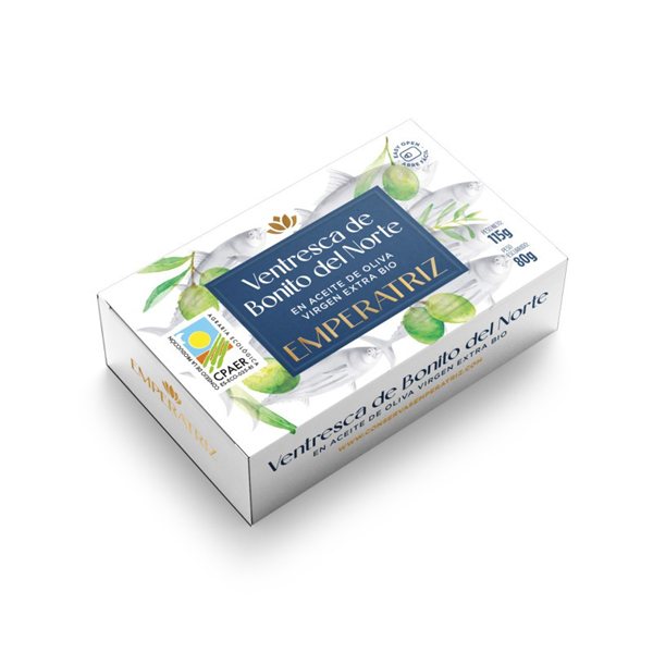 Ventresca de Bonito du Nord en huile d'olive bio 125ml Emperatriz.-detalle