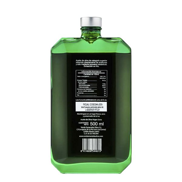Verde Esmeralda Green Emerald Picual 500 ml-lateral