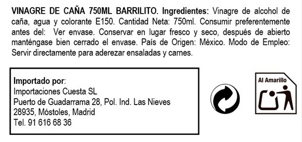 Barrillito Cane Vinegar 750ml-detalle