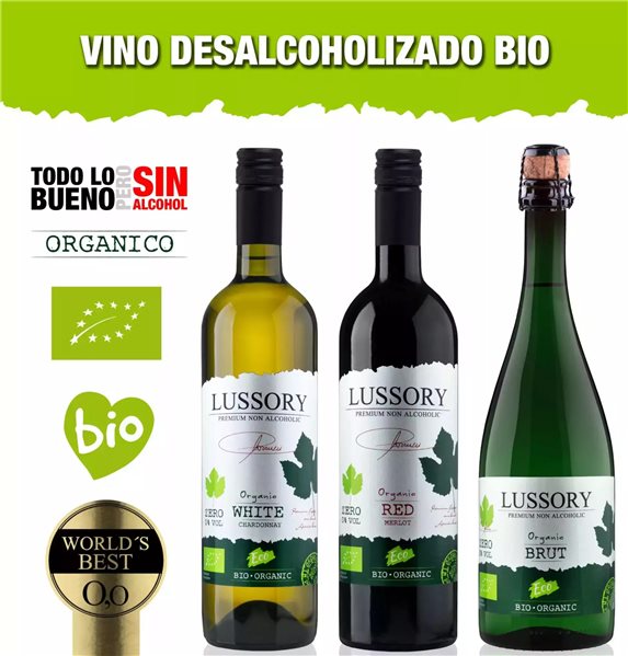 Organic White Wine 0.0 Alcohol-Free - LUSSORY ORGANIC Chardonnay | Box of 6 bottles x 735ml-trasera