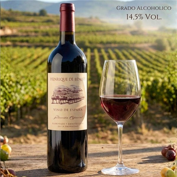 Vino Tinto 100% Merlot 2021  Henrique de Benoit | Caja Vino 3 Botellas 750 ml | 15 Meses en Fudres de Roble Francés + 4 Años en Botella | Pack Regalo Gourmet-detalle