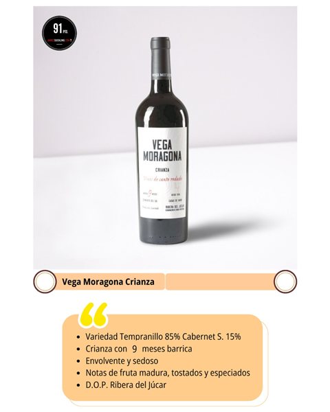Vin rouge crianza tempranillo cabernet avec barrique élégante - Vega Moragona-lateral