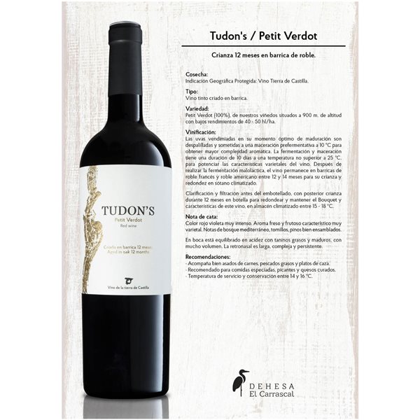 Tudon's Petit Verdot red wine 'Dehesa El Carrascal'-detalle