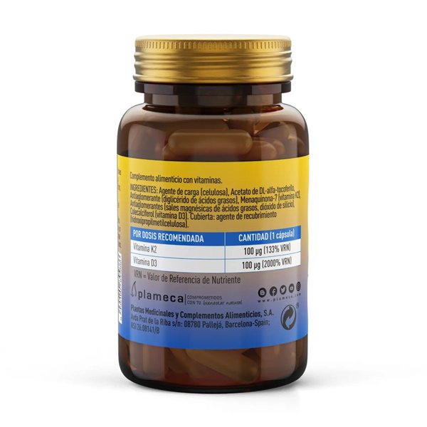 Vitamine D3 + K2 60 capsules Plameca-lateral