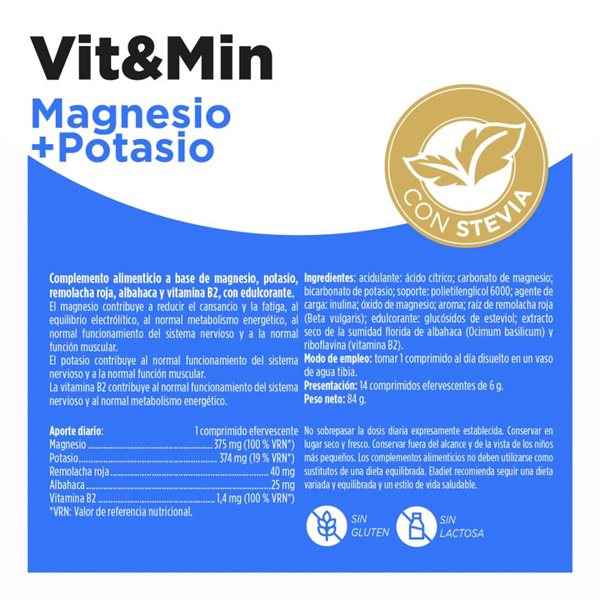 Vit&Min Magnesium + Kalium 1000 mg 14 Brausetabletten Eladiet-trasera