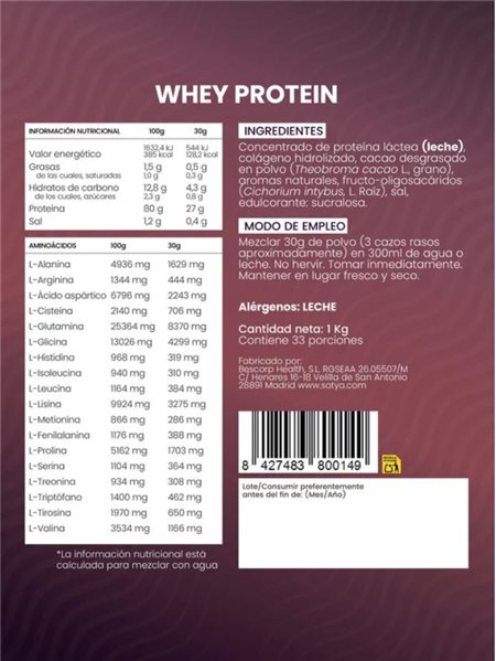 WHEY PROTEIN CHOCOLATE 1 KG DOYPACK-lateral