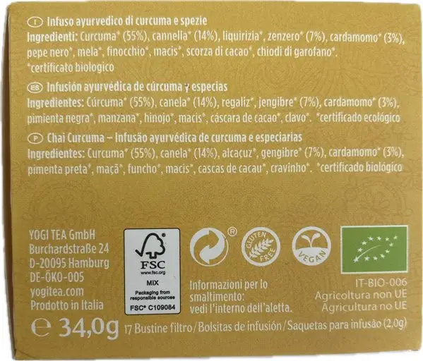YOGI TEA CHAI TURMERIC 17 BAGS-detalle