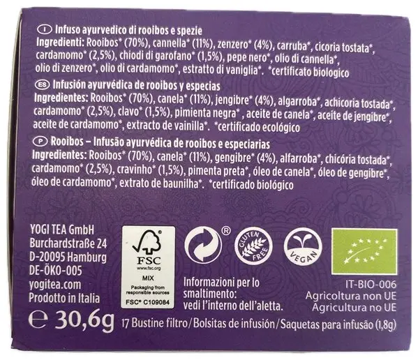 YOGI TEA ROOIBOS 17 FILTROS-detalle