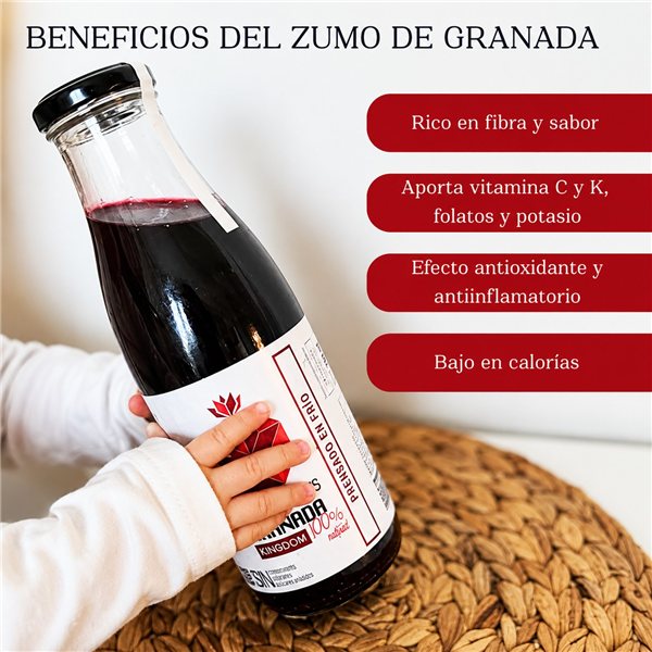 Zumo de Granada 100% Natural Variedad Kingdom | Prensado en Frío | Pack Zumo Granada Natural 6x750 ml sin Azúcar Añadido y rico en Antioxidantes | Zumo Vegano-detalle