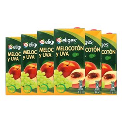 Zumo Eliges 1 L Melocotón, Uva (Caja de 6 unidades)