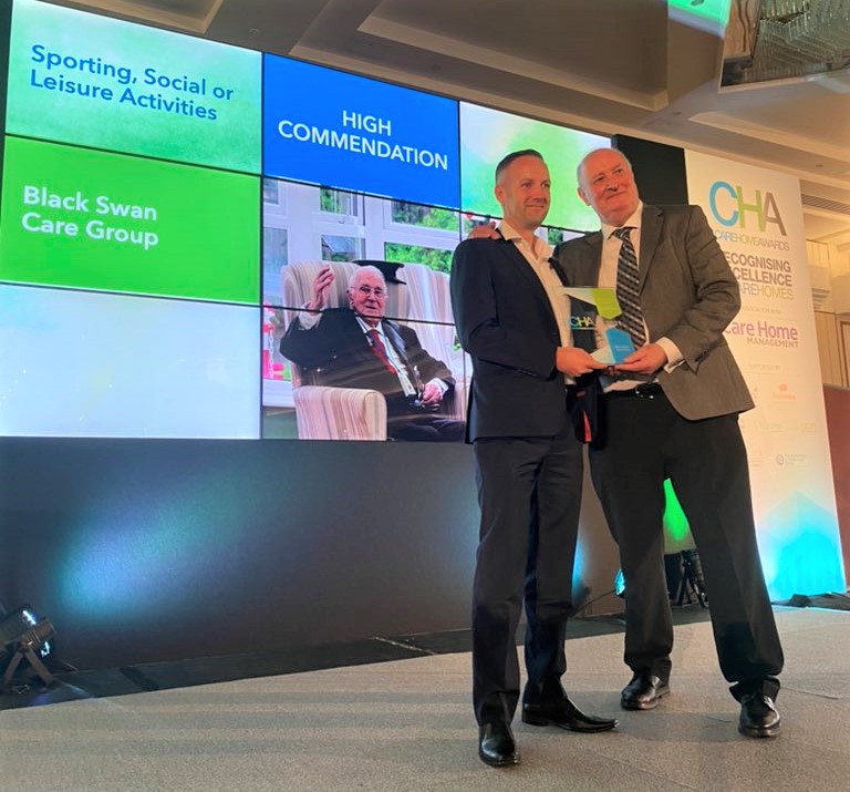 Managing Director Tom Lyons accepts High Commendation at Care Home Awards.  