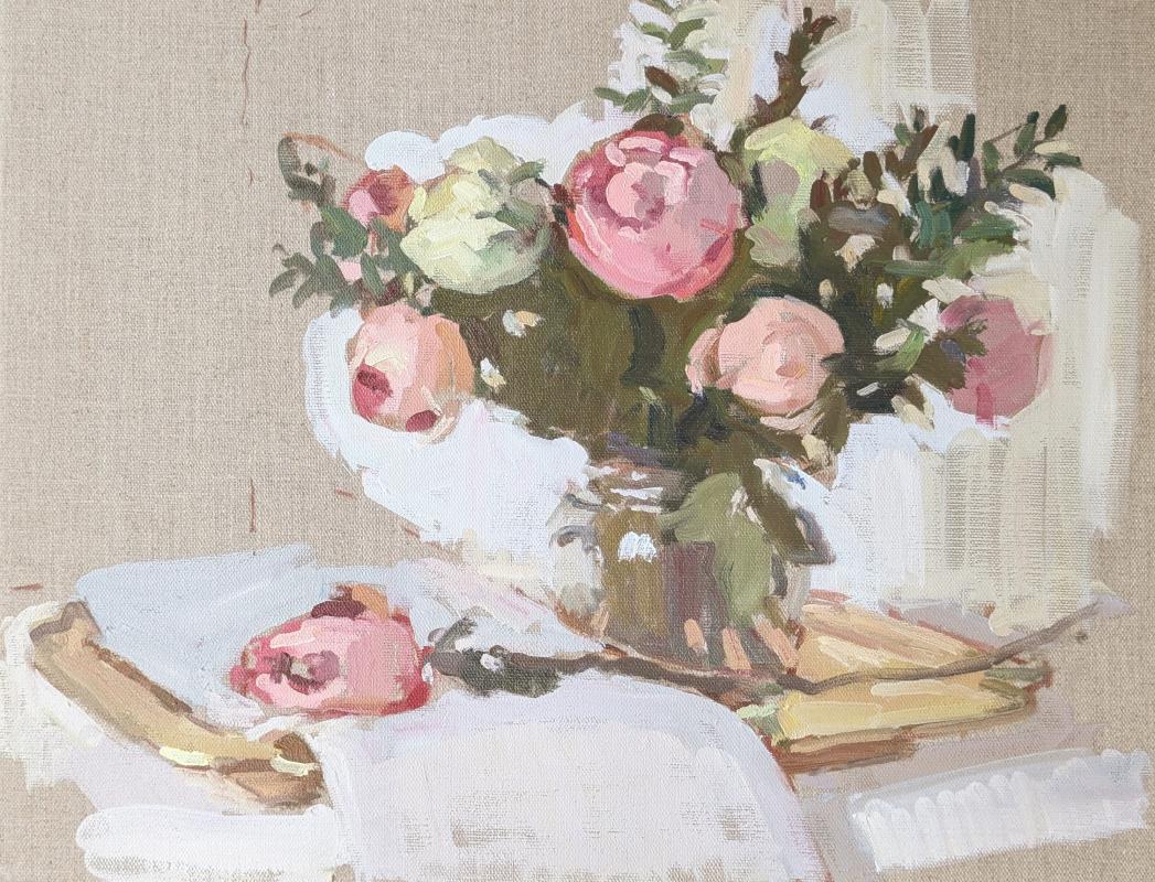 Roses with silver tray