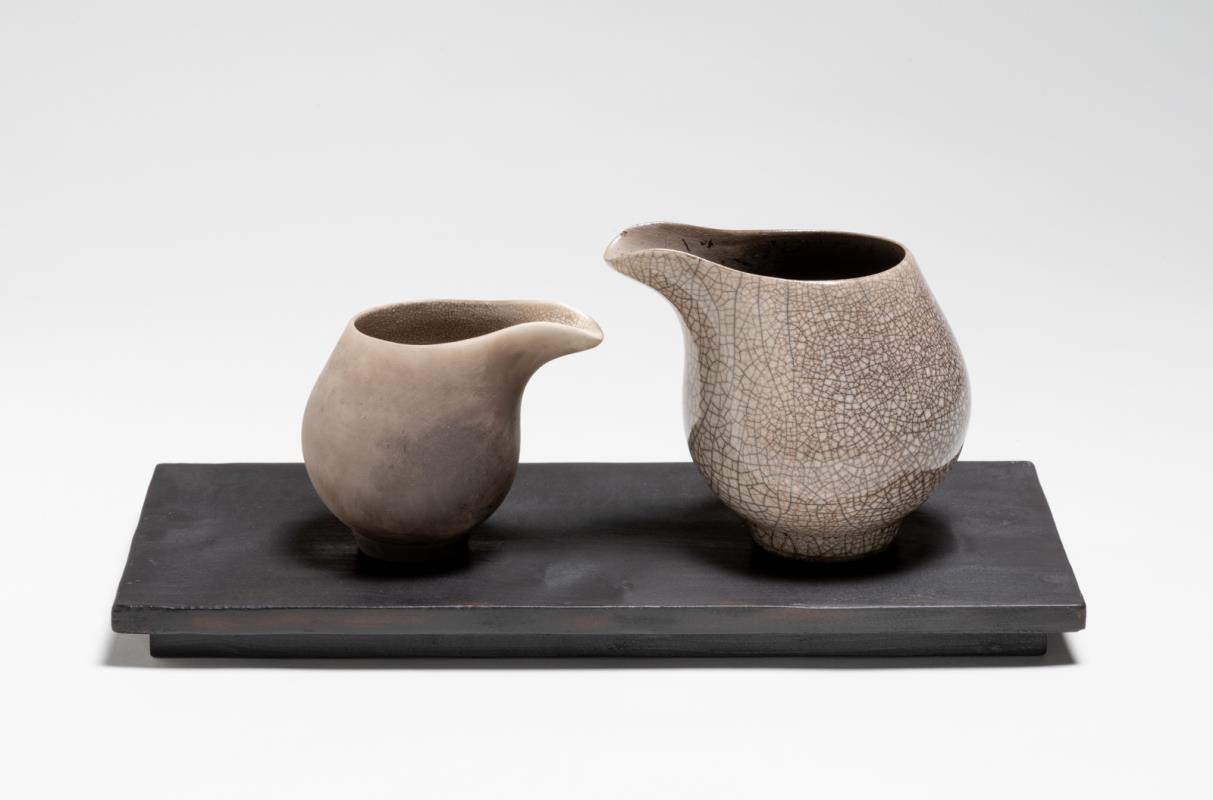 Flow, II - Raku Jugs on a charred wood base