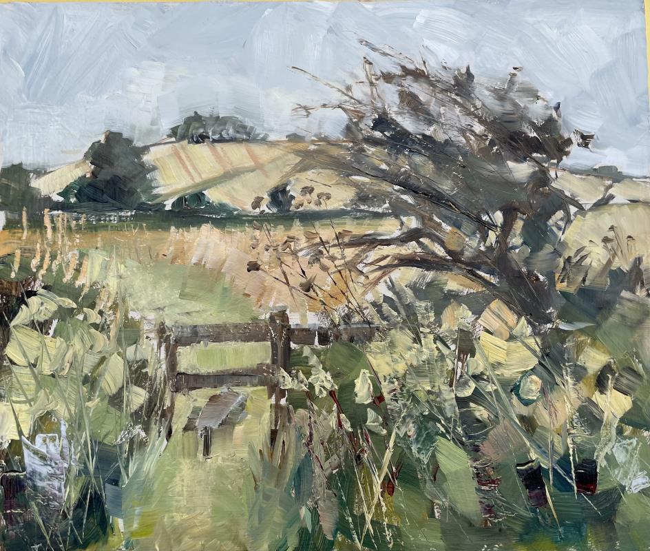 Sedge and wind blown hawthorn