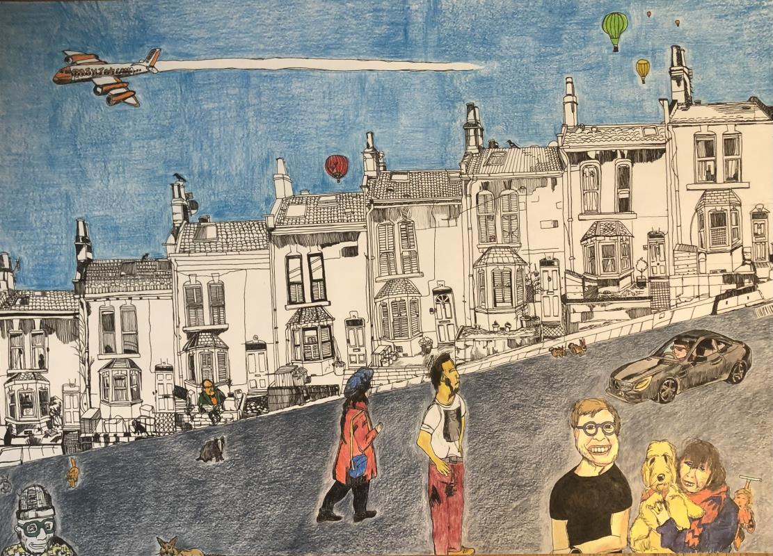 In the middle of the street