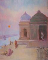 Misty Sunset over the Holy Narmada River