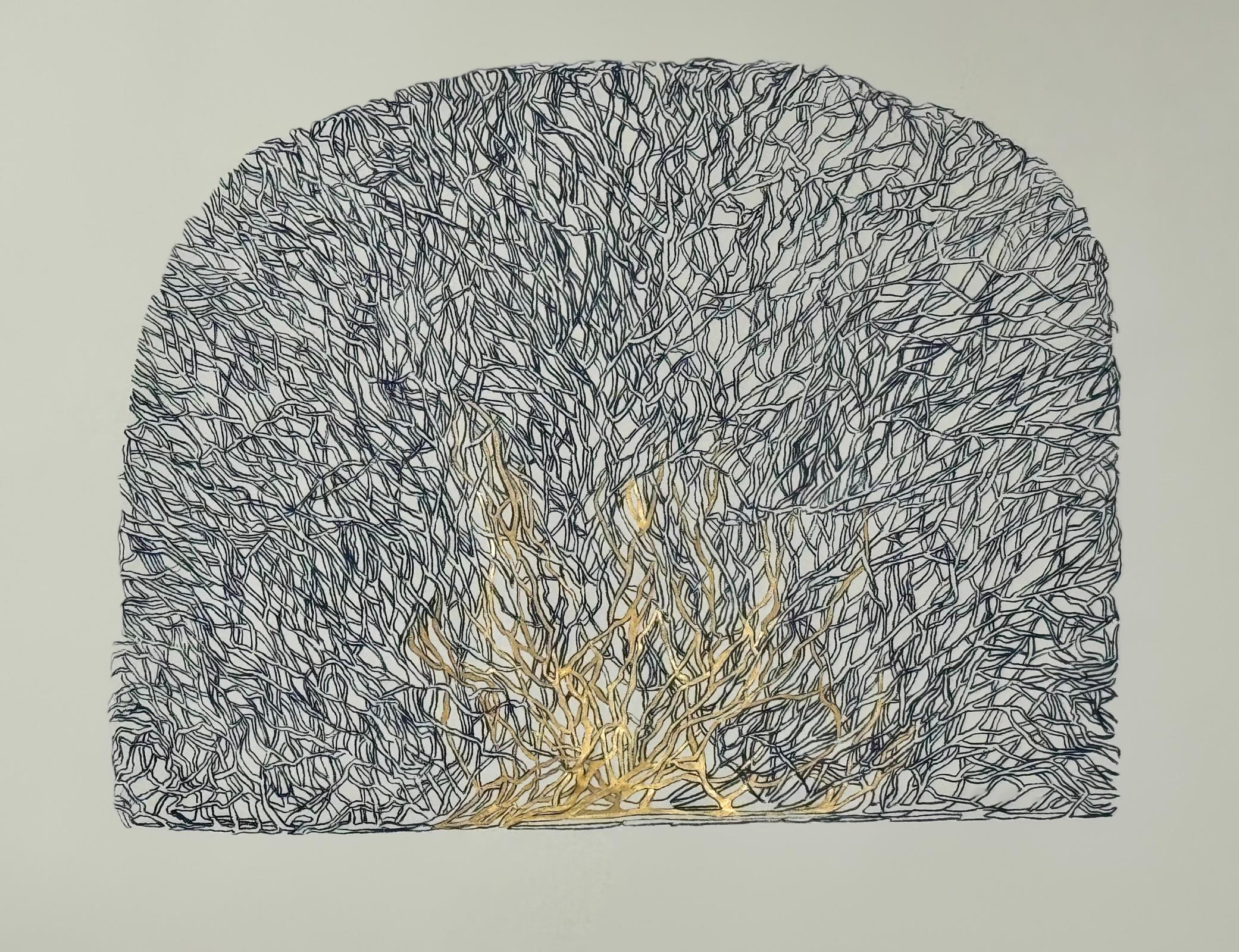 Branches in indigo and gold